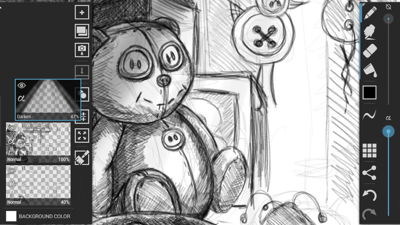 A detailed sketch of a teddy bear on ArtFlow's app interface