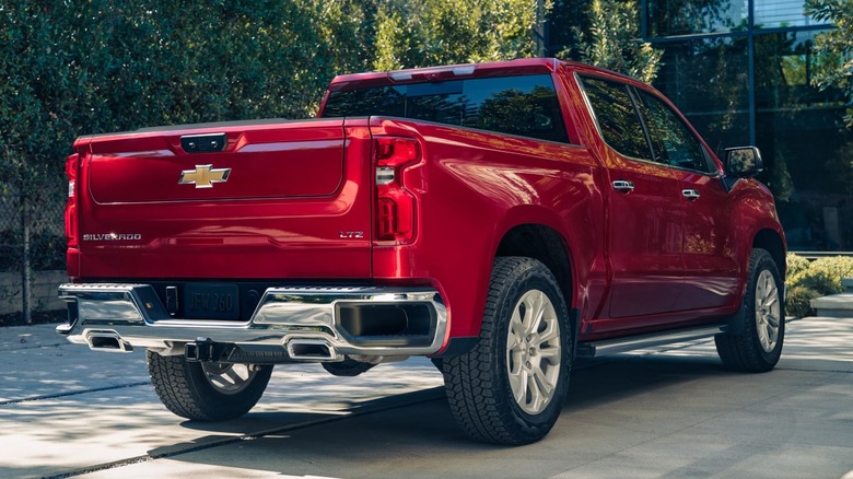 A red Chevrolet Silverado 1500 in the LTZ trim