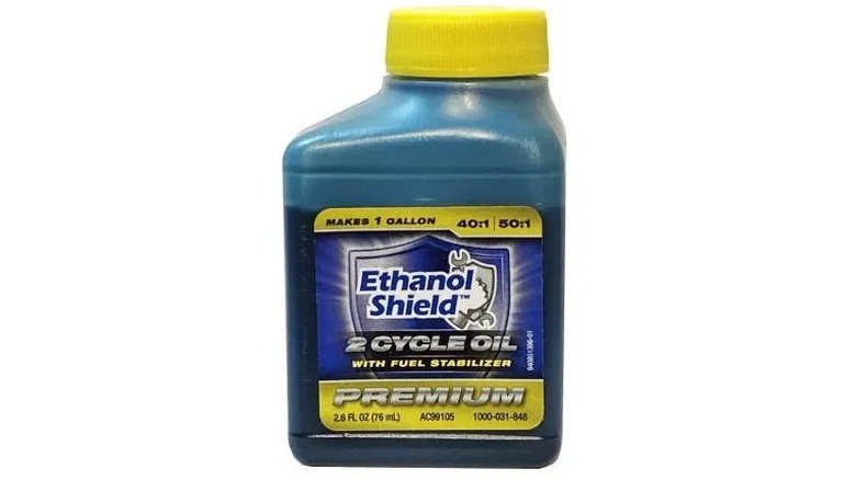 Bottle of Ethanol Shield 2-cycle lubricant