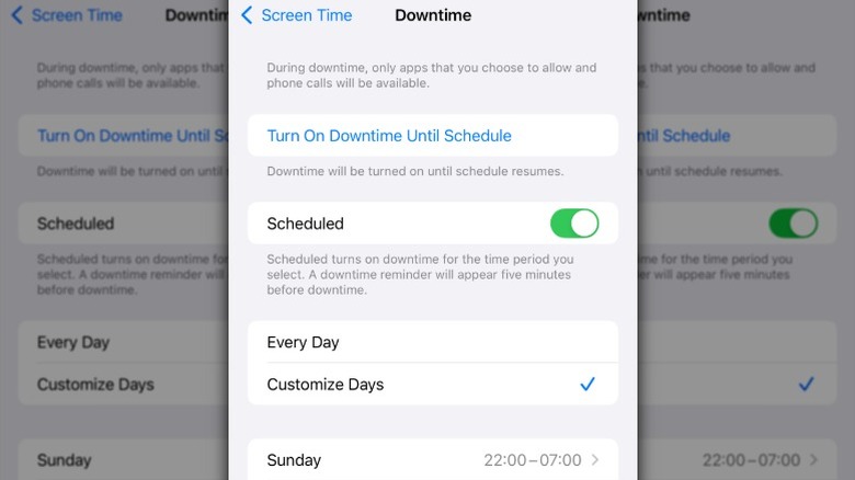 iPhone Downtime set up custom days schedule