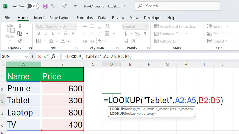 LOOKUP formula in vector form in an Excel sheet