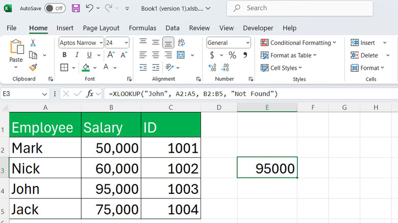 XLOOKUP formula in an Excel sheet