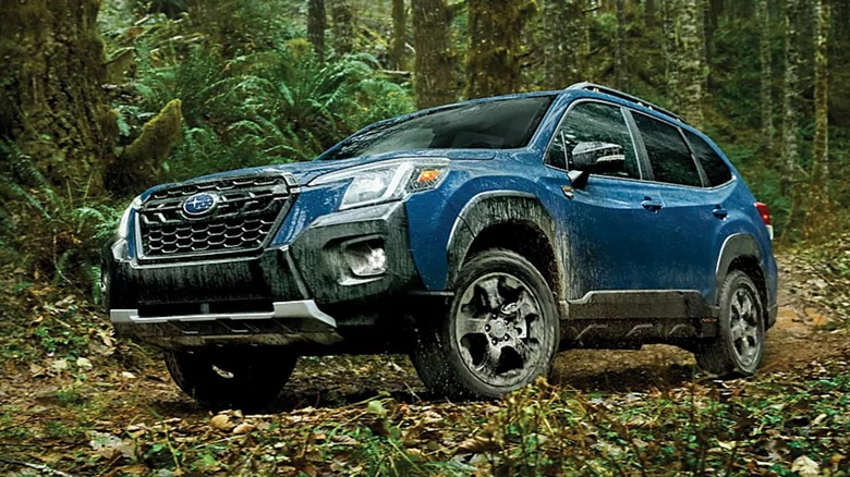 2024 Subaru Forester Wilderness parked in the woods.