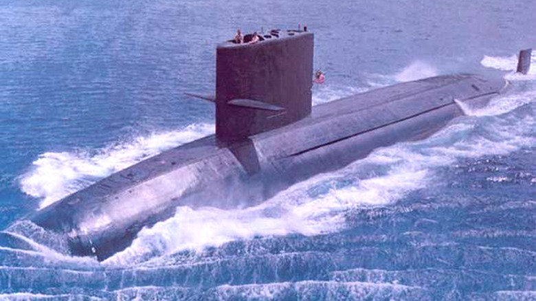 The USS Bonefish (SS-582) operating on the surface in the Philippines in 1980 or 1981.