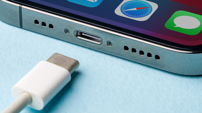 USB Type-C cable and USB Type-C port on iPhone