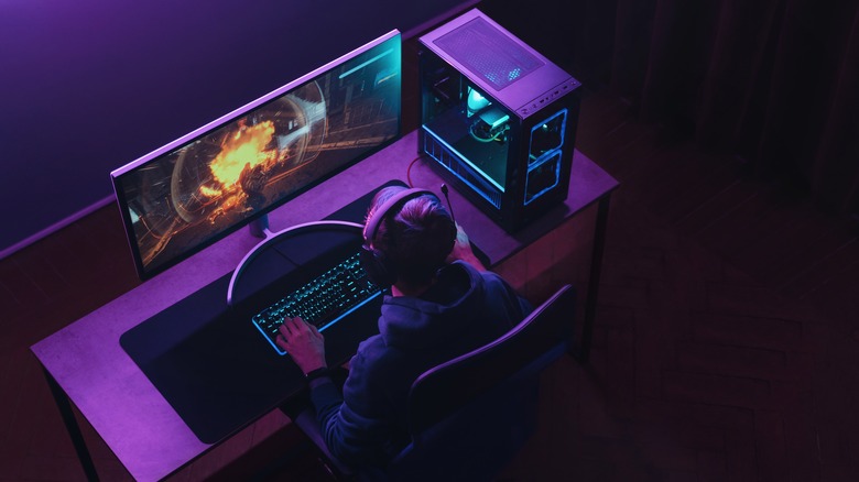 Person playing game on PC