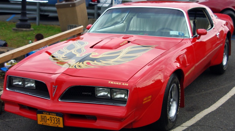 Red Firebird with hood decal