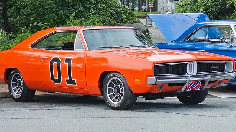 The General Lee from The Dukes of Hazzard parked outside