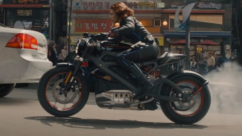 Scarlett Johansson riding a LiveWire