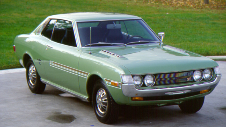 Green 1971 Toyota Celica parked