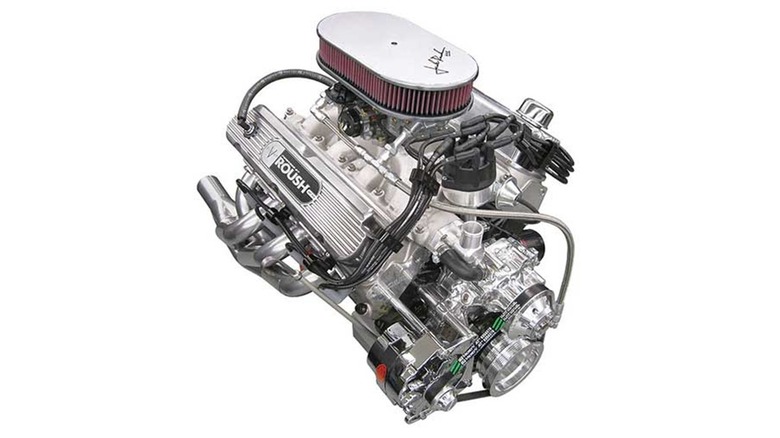 A complete Roush 427 SRX crate engine displayed on a white background.