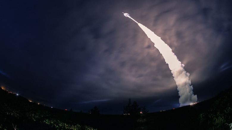 Ballistic missile launch at night