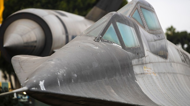 A closeup shot of the SR-71 Blackbird's windshields