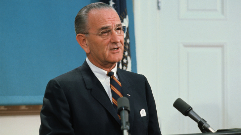 President Lyndon Johnson during a brief television address to the nation.