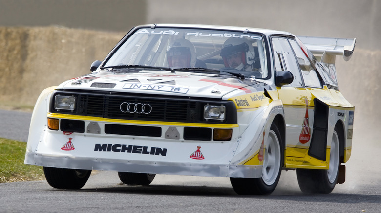 White 1985 Audi Sport Quattro on race track