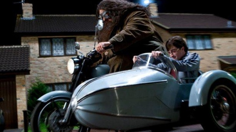 Hagrid driving Harry Potter