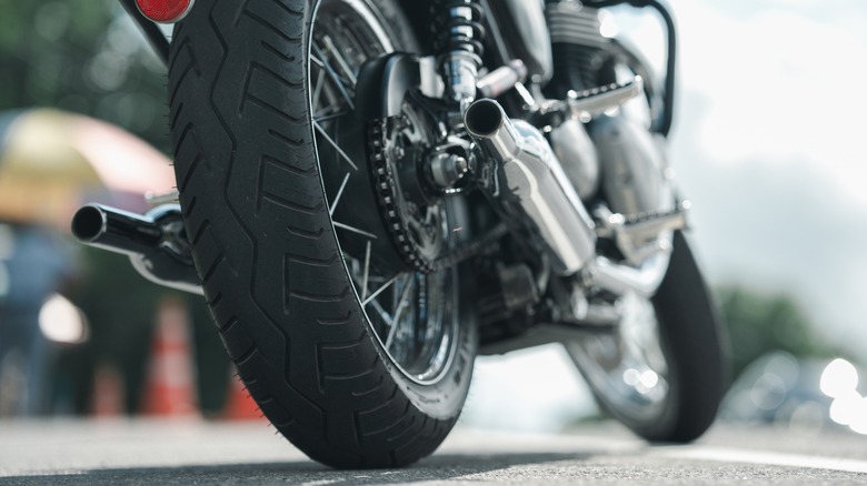 Motorcycle rear wheel closeup