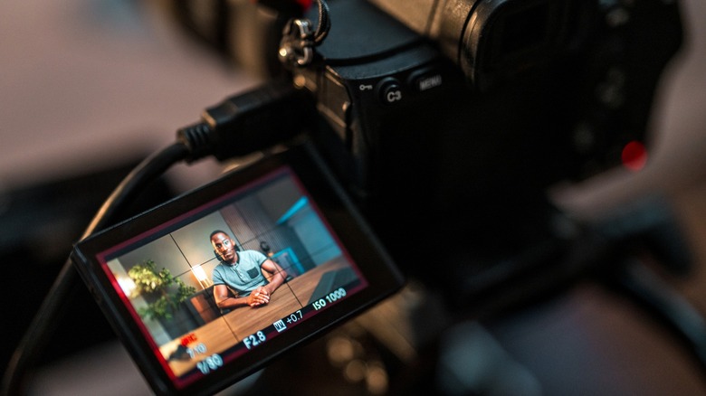 Close up shot of a camera recording