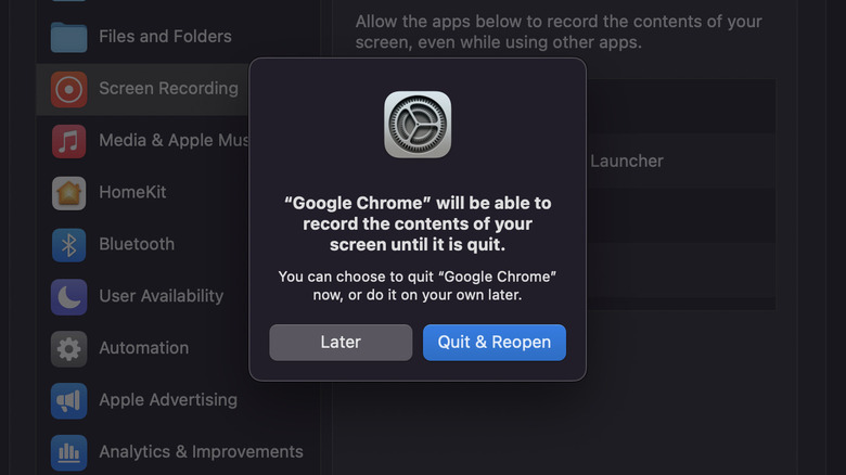 Mac settings Chrome screen recording