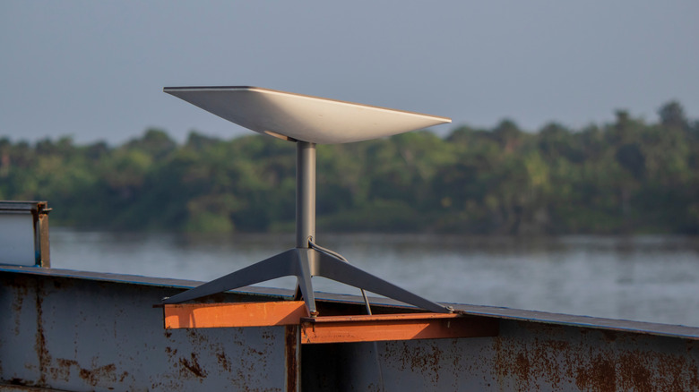 Starlink dish mounted on ship