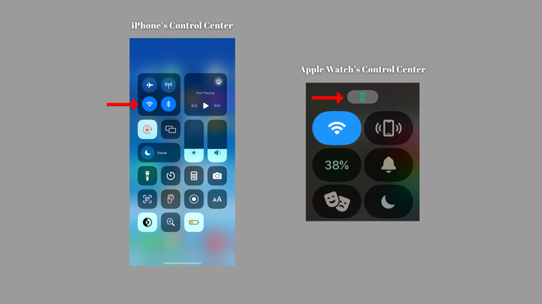 Screenshot of the Control Center on iPhone and Apple Watch