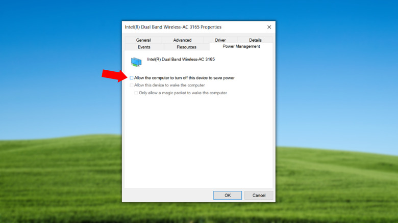The option to turn off power management on Windows 10