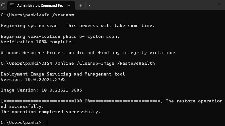 SFC and DISM command in Terminal window