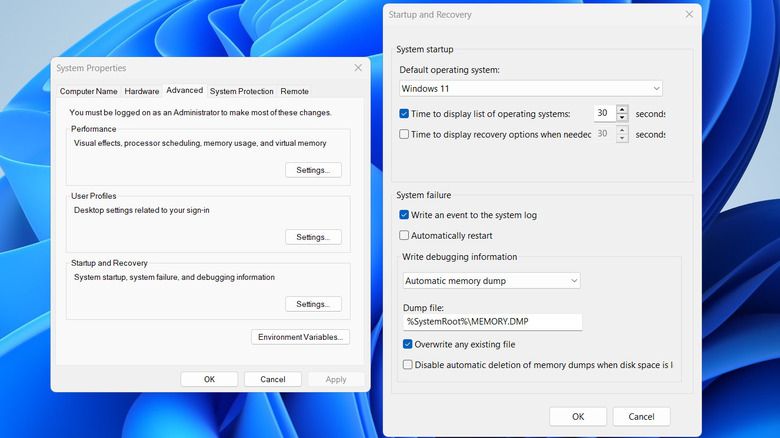 Startup and Recovery options in Windows 11