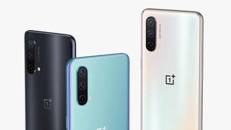 The OnePlus Nord CE in different color options.