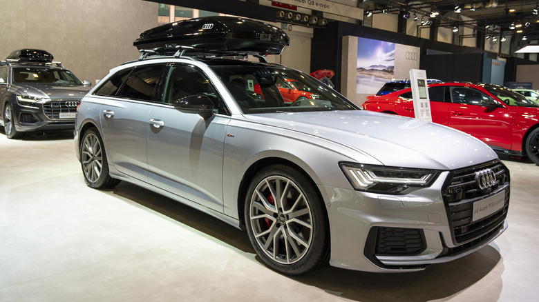 A gray Audi A6 in a garage