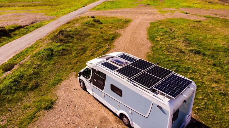 RV with solar panels on roof