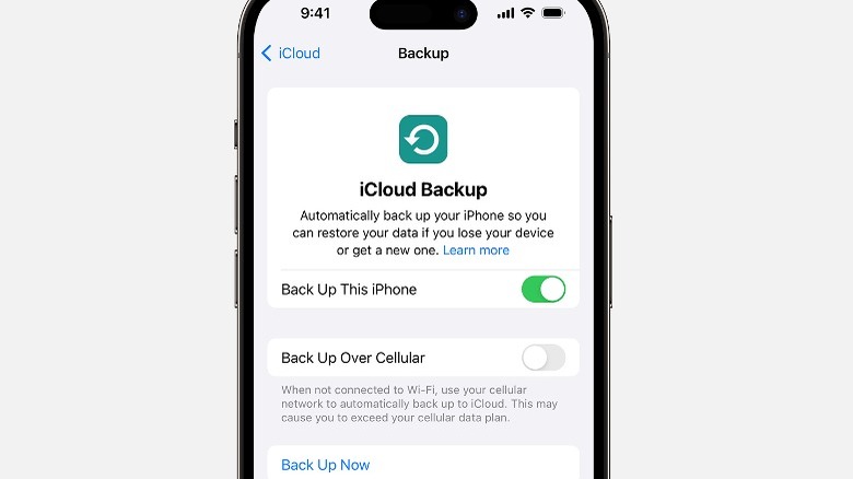 Apple iCloud backup panel on an iPhone