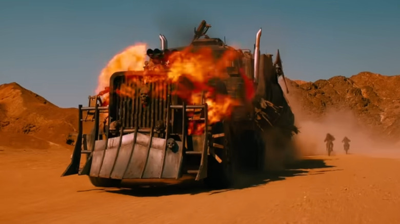 The War Rig rides through the desert in Mad Max: Fury Road