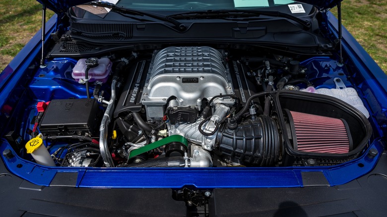 Hellcat 6.2 Supercharger under open hood