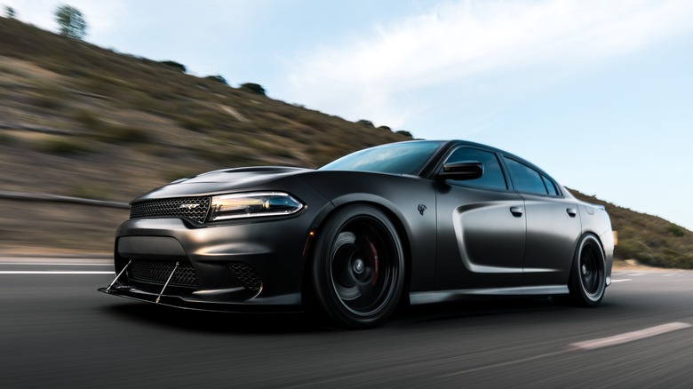 Dodge Hellcat driving on road