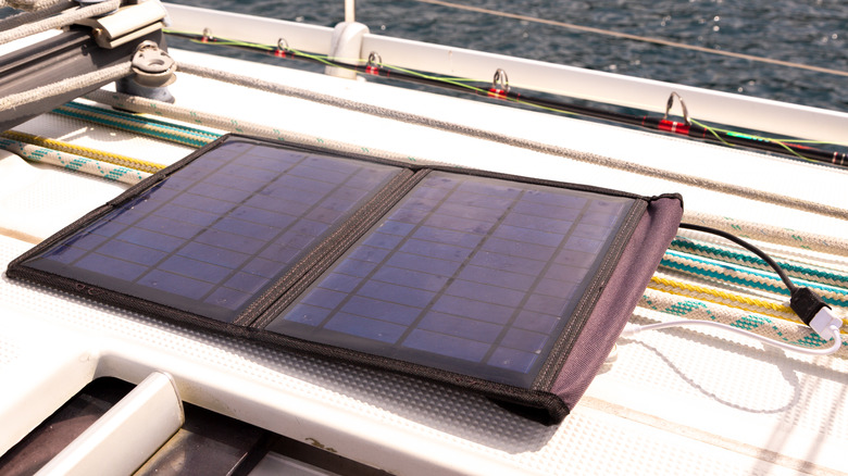 Portable solar panel on a boat