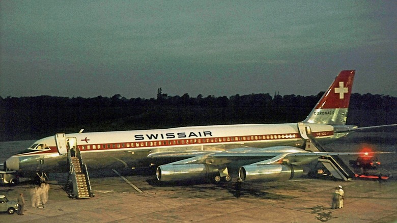 a Swissair Convair 990 Coronado on the tarmac