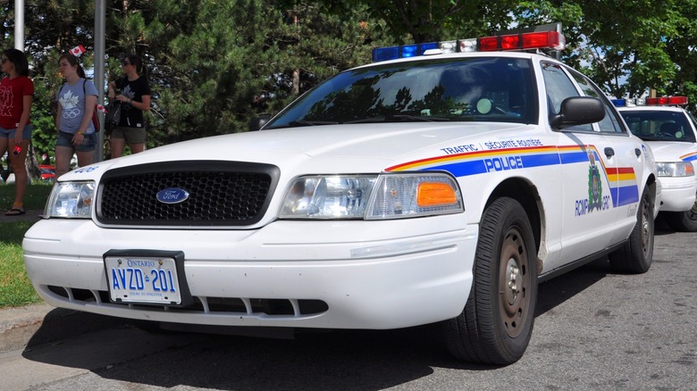 White Canadian Crown Victoria police car 