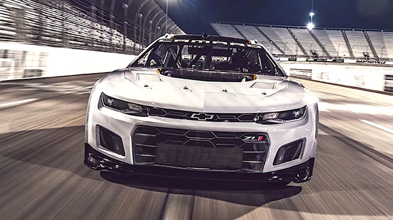 Camaro racing on NASCAR track