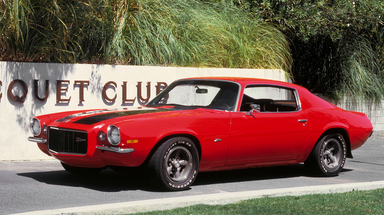 1970 Chevrolet Camaro Z28 parked in front of racquet club