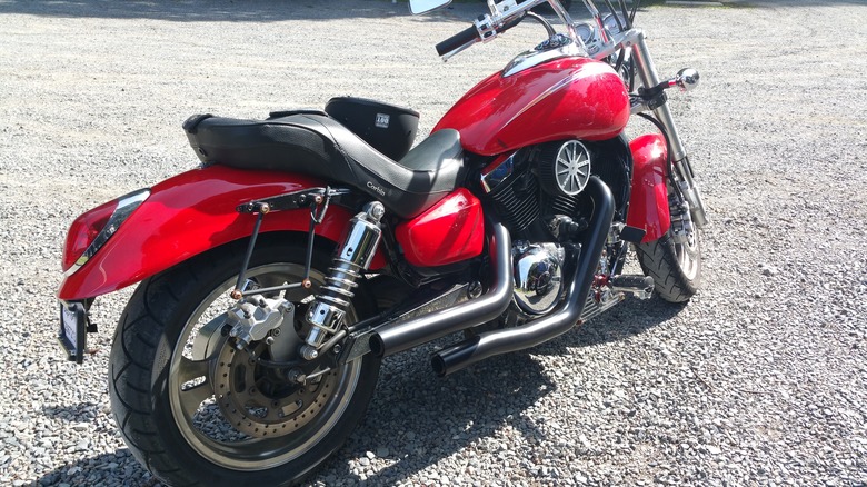 Red 2003 Kawasaki 1500 Mean Streak parked