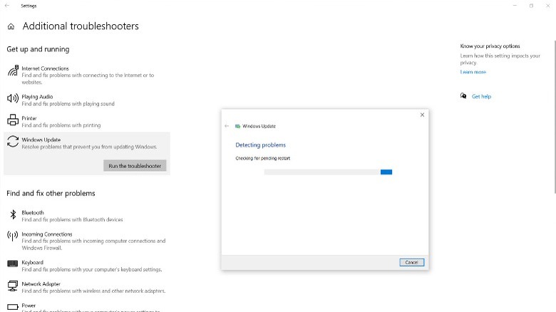 Screenshot of the Windows Update Troubleshooter