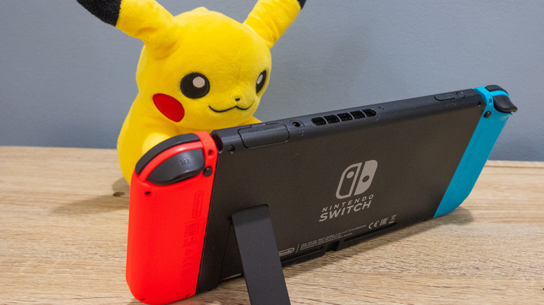 Pikachu plushie using Nintendo Switch