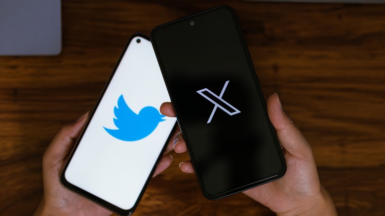 Two smartphones with the Twitter and X logos