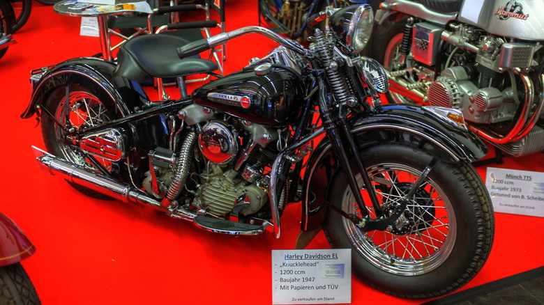 Black motorcycle displayed