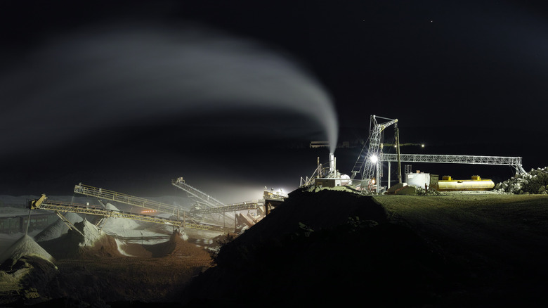 Mining operation at night