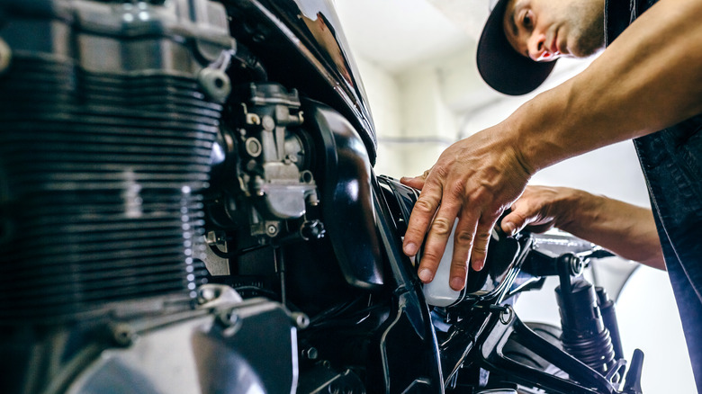 Mechanic working on bike