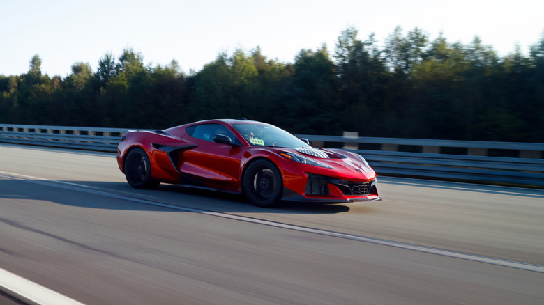 The 2025 Chevrolet Corvette during its top speed run in Germany