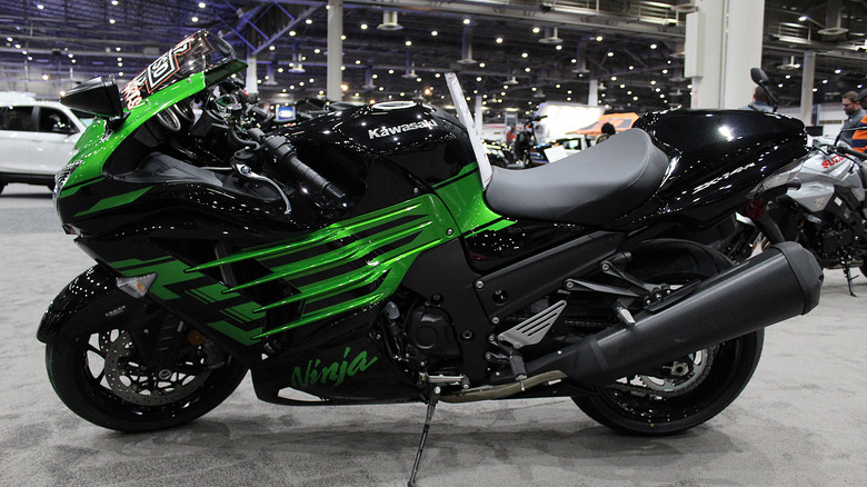 Kawasaki Ninja ZX-14R parked in garage