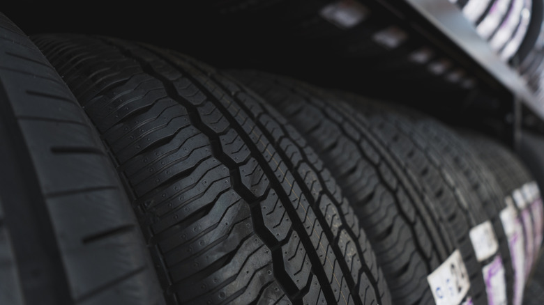 Rubber tires on display